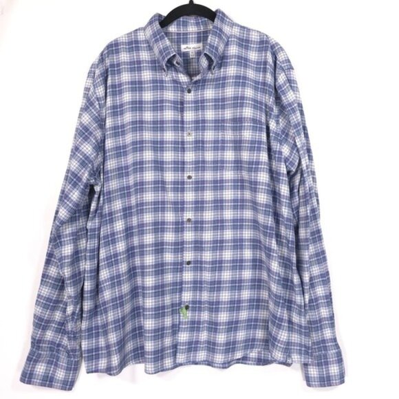 PETER MILLAR Men's Shirt Size XL Cotton Blue Plaid Button Down
